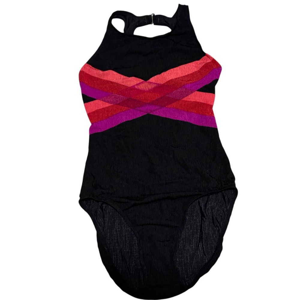 Jantzen retro 90s One Piece Swimsuit XS Racerback Black Pink Red Striped diving